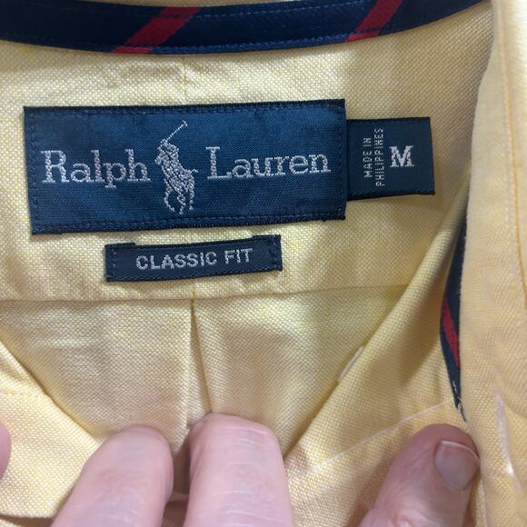 Ralph Lauren Classic Fit Button Down Shirt Men Medium Yellow L Sleeve Pony Logo - Picture 3 of 9